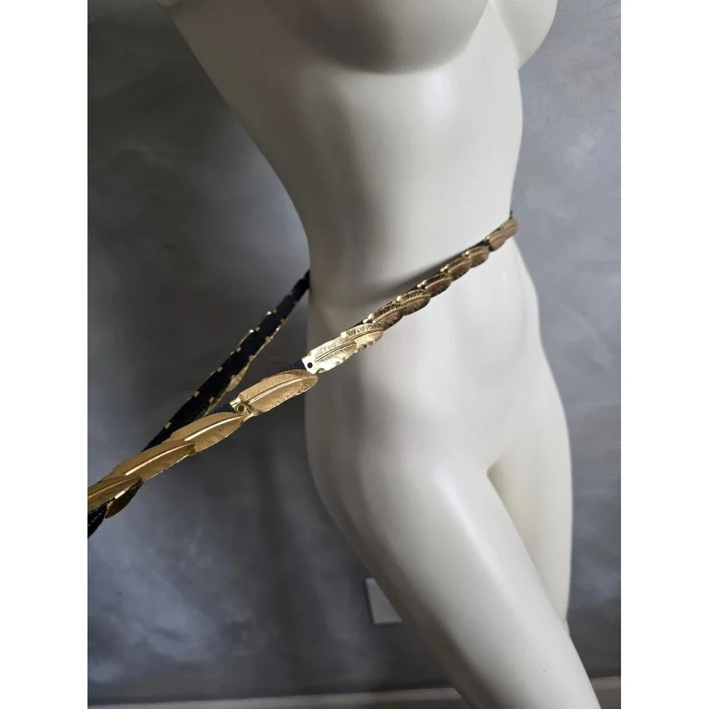 Vintage Belt Gold Feather Scales Elastic 34'-52'